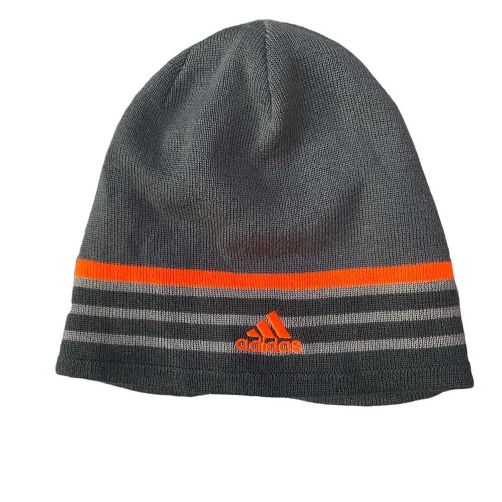 ADIDAS Beanie Hat Youth One Size Gray Orange Stripe Preloved